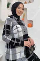 Tesettür giyim EKRU KARELİ TRİKO TUNİK T 4734