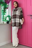 Tesettür giyim KAHVE KARELİ TRİKO TUNİK T 4734