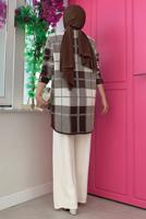 Tesettür giyim KAHVE KARELİ TRİKO TUNİK T 4734