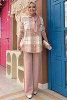 Tesettür giyim PUDRA KARELİ TRİKO TUNİK T 4734