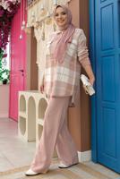 Tesettür giyim PUDRA KARELİ TRİKO TUNİK T 4734