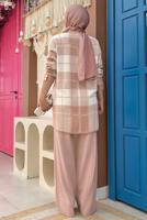 Tesettür giyim PUDRA KARELİ TRİKO TUNİK T 4734