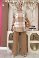 Tesettür giyim VİZON KARELİ TRİKO TUNİK T 4734