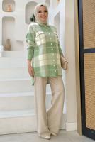 Tesettür giyim YEŞİL KARELİ TRİKO TUNİK T 4734