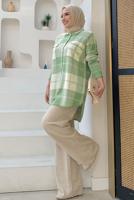 Tesettür giyim YEŞİL KARELİ TRİKO TUNİK T 4734