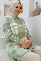 Tesettür giyim YEŞİL KARELİ TRİKO TUNİK T 4734