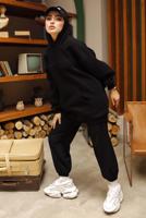 Tesettür giyim SİYAH KAPÜŞONLU ŞARDONLU SWEATSHIRT T 4797