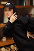 Tesettür giyim SİYAH KAPÜŞONLU ŞARDONLU SWEATSHIRT T 4797
