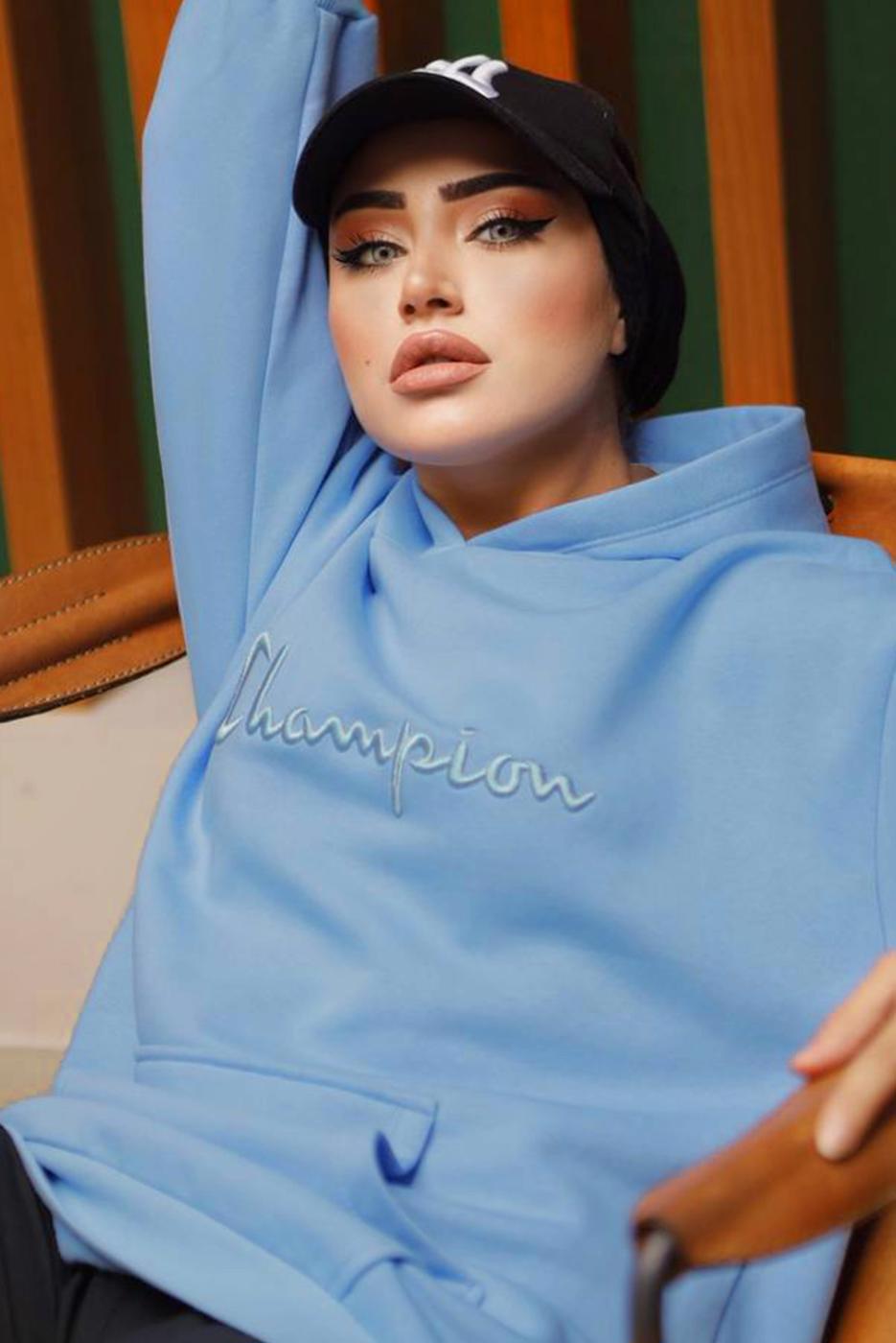 Tesettür giyim MAVİ KAPÜŞONLU ŞARDONLU SWEATSHIRT T 4797