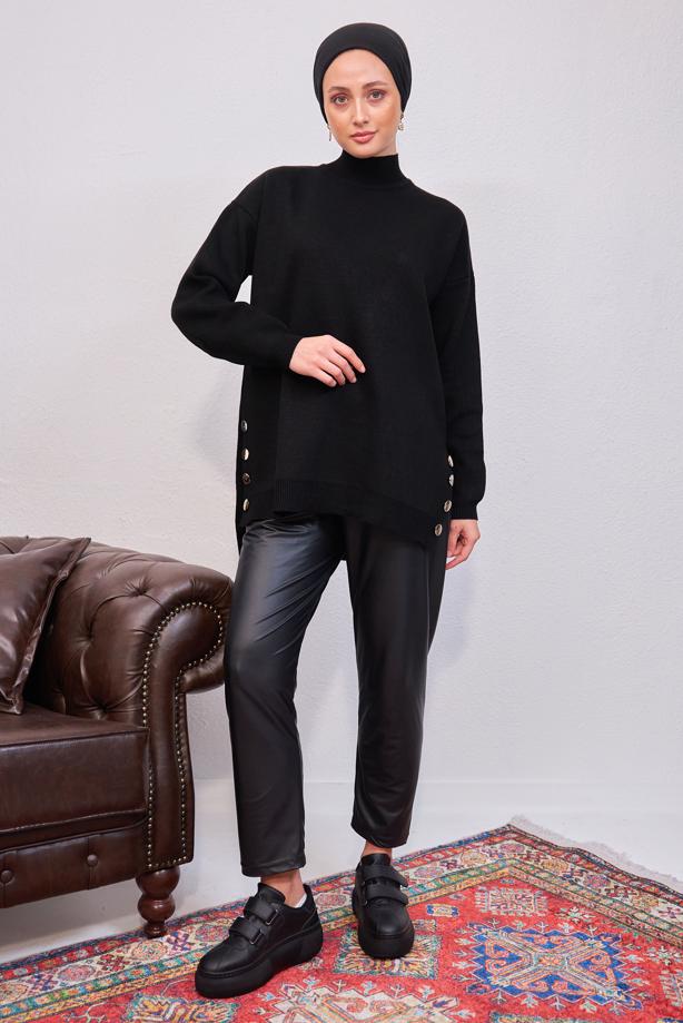 Vêtements hijab NOIR TUNIQUE EN TRICOT T 4808 - TRENDTESETTÜR