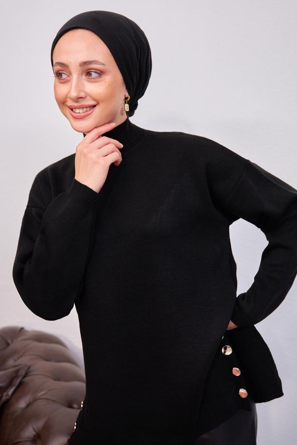 Vêtements hijab NOIR TUNIQUE EN TRICOT T 4808 - TRENDTESETTÜR