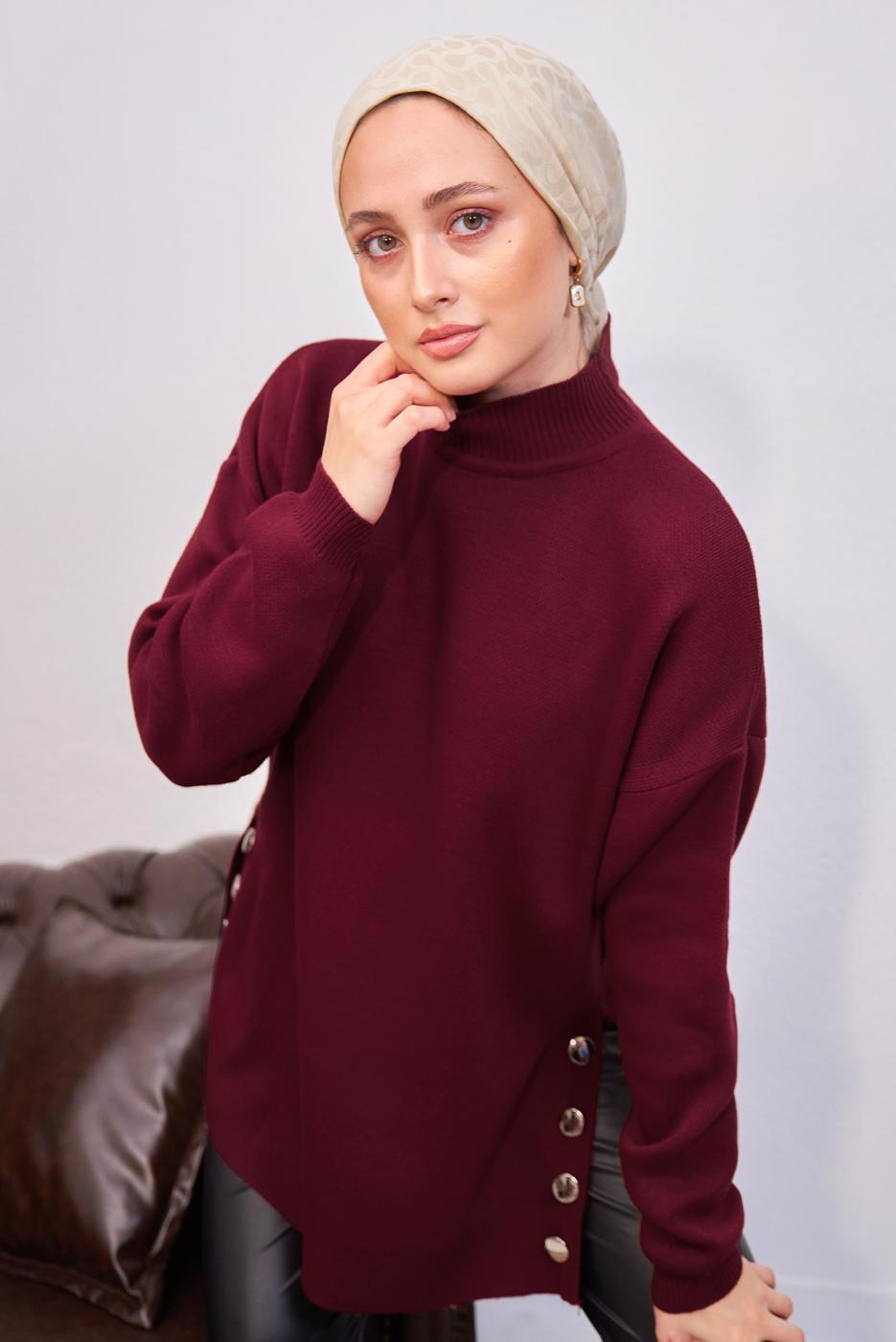 Tesettür giyim BORDO TRİKO TUNİK T 4808