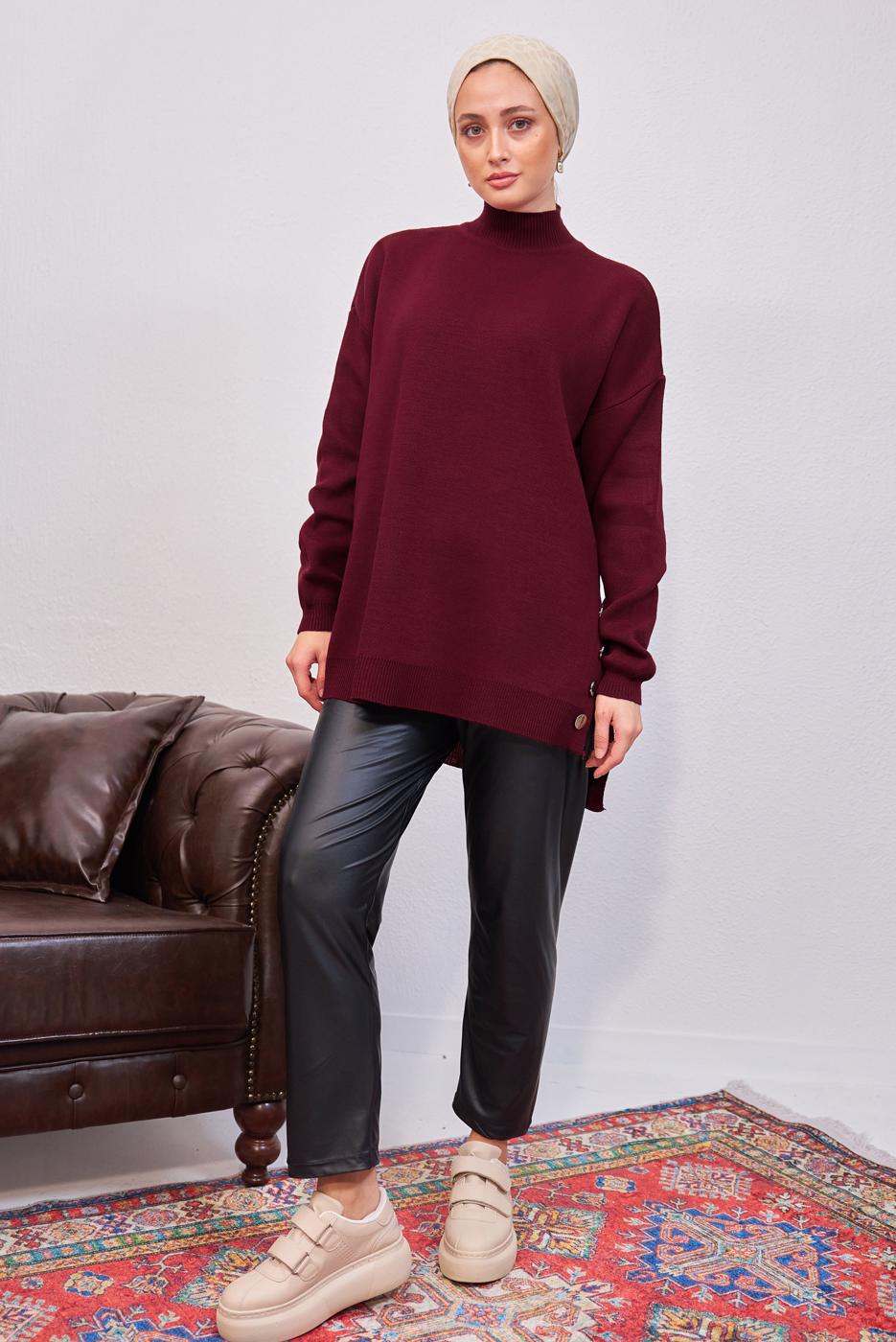 Tesettür giyim BORDO TRİKO TUNİK T 4808