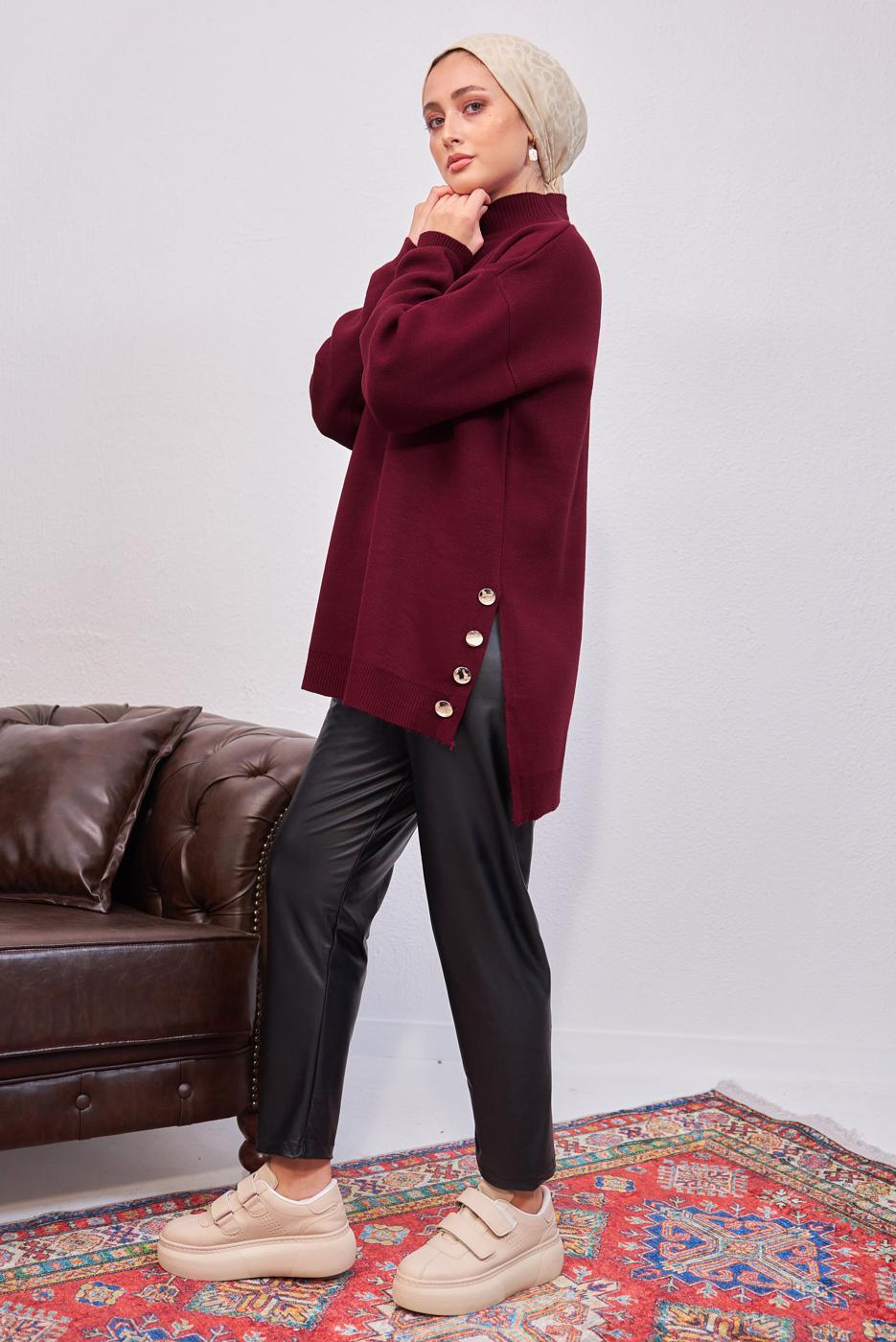 Tesettür giyim BORDO TRİKO TUNİK T 4808