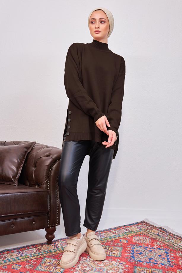 Vêtements hijab BRUN TUNIQUE EN TRICOT T 4808 - TRENDTESETTÜR