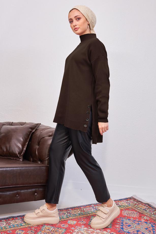 Vêtements hijab BRUN TUNIQUE EN TRICOT T 4808 - TRENDTESETTÜR