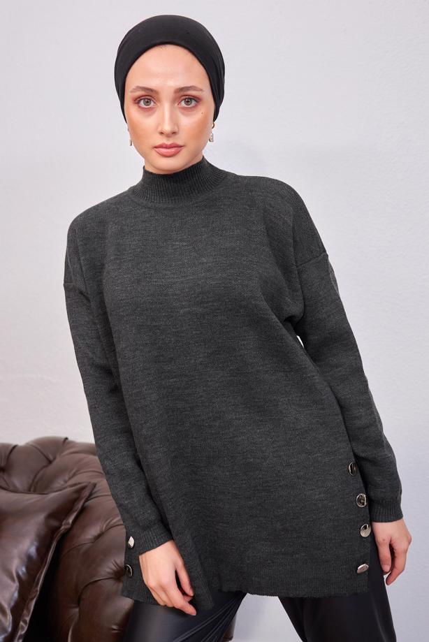 Vêtements hijab GRIS TUNIQUE EN TRICOT T 4808 - TRENDTESETTÜR