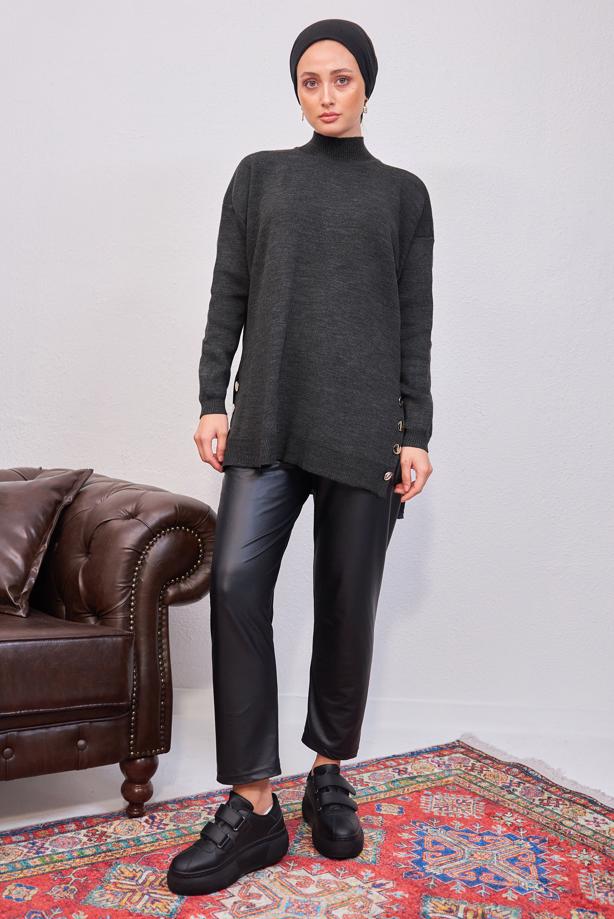 Vêtements hijab GRIS TUNIQUE EN TRICOT T 4808 - TRENDTESETTÜR