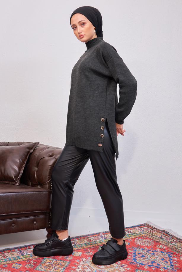 Vêtements hijab GRIS TUNIQUE EN TRICOT T 4808 - TRENDTESETTÜR