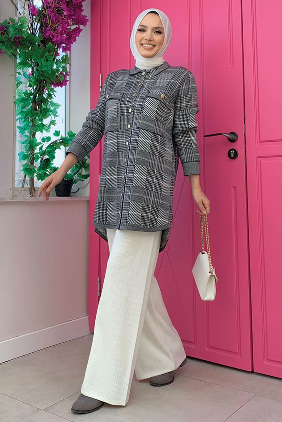 Tesettür giyim SİYAH CEPLİ GÖMLEK TUNİK T 5734
