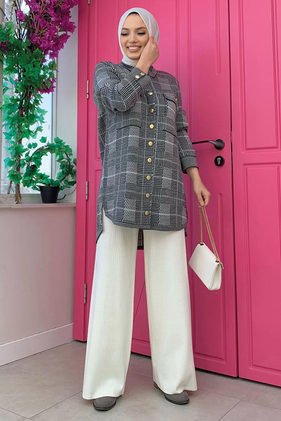 Tesettür giyim SİYAH CEPLİ GÖMLEK TUNİK T 5734