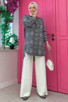 Tesettür giyim SİYAH CEPLİ GÖMLEK TUNİK T 5734