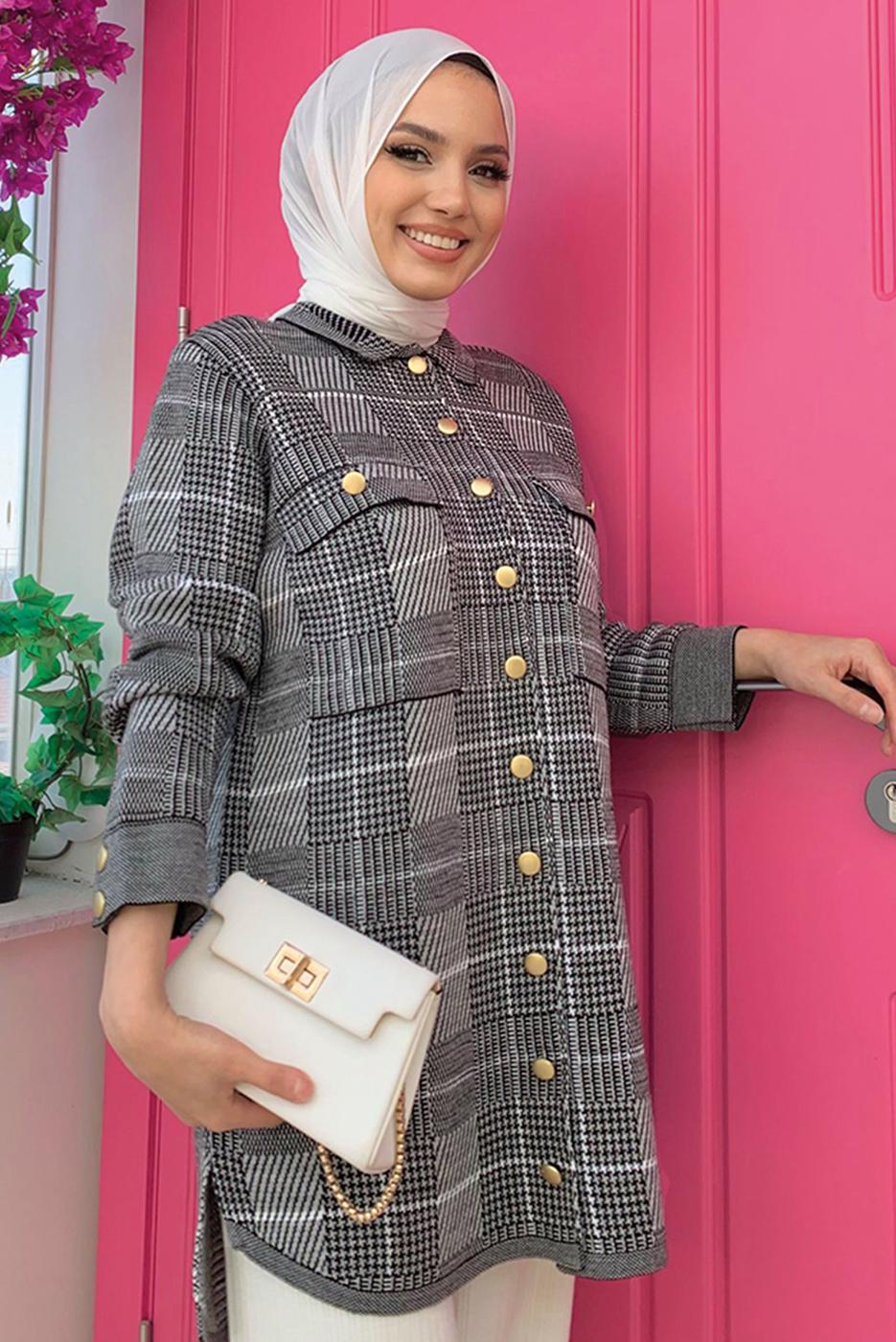 Tesettür giyim SİYAH CEPLİ GÖMLEK TUNİK T 5734