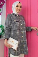 Tesettür giyim SİYAH CEPLİ GÖMLEK TUNİK T 5734