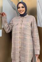 Tesettür giyim PUDRA CEPLİ GÖMLEK TUNİK T 5734