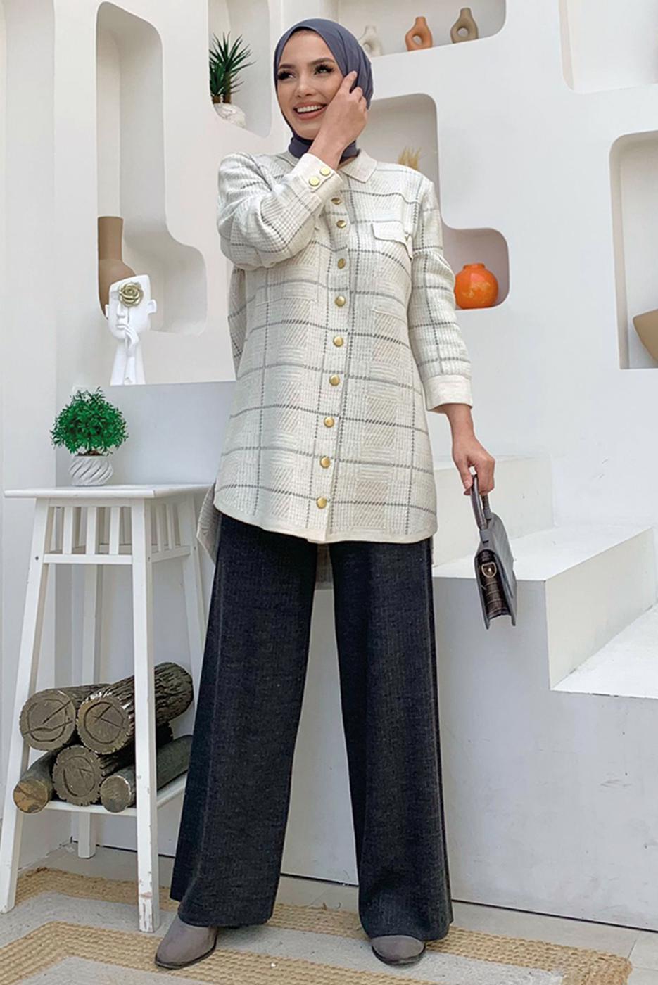 Tesettür giyim BEJ CEPLİ GÖMLEK TUNİK T 5734