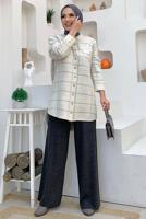 Tesettür giyim BEJ CEPLİ GÖMLEK TUNİK T 5734