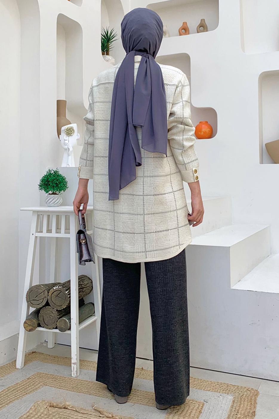 Tesettür giyim BEJ CEPLİ GÖMLEK TUNİK T 5734