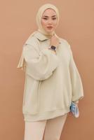 Tesettür giyim BEJ ŞARDONLU BALON KOL TUNİK T 6023