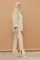 Tesettür giyim BEJ ŞARDONLU BALON KOL TUNİK T 6023