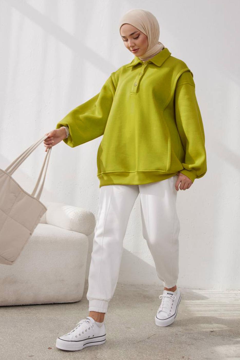 Tesettür giyim YEŞİL ŞARDONLU BALON KOL TUNİK T 6023