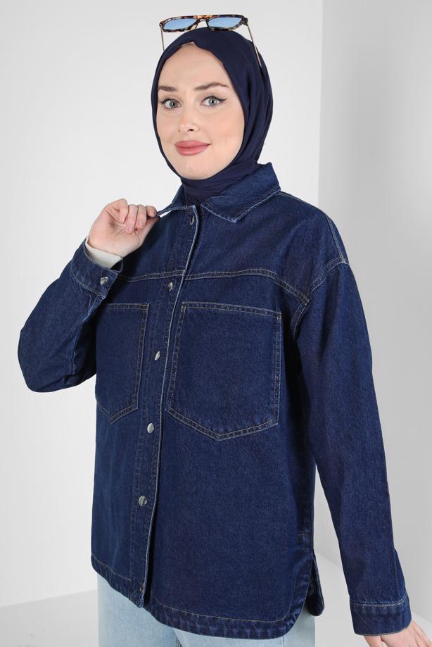 Tesettür giyim LACİVERT DENİM GÖMLEK T 6511 - TRENDTESETTÜR