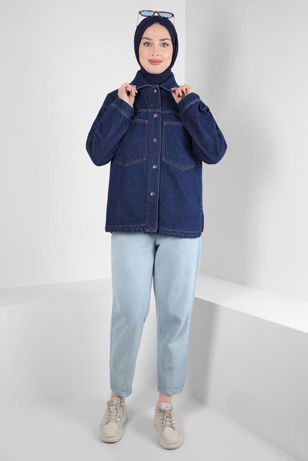 Tesettür giyim LACİVERT DENİM GÖMLEK T 6511 - TRENDTESETTÜR