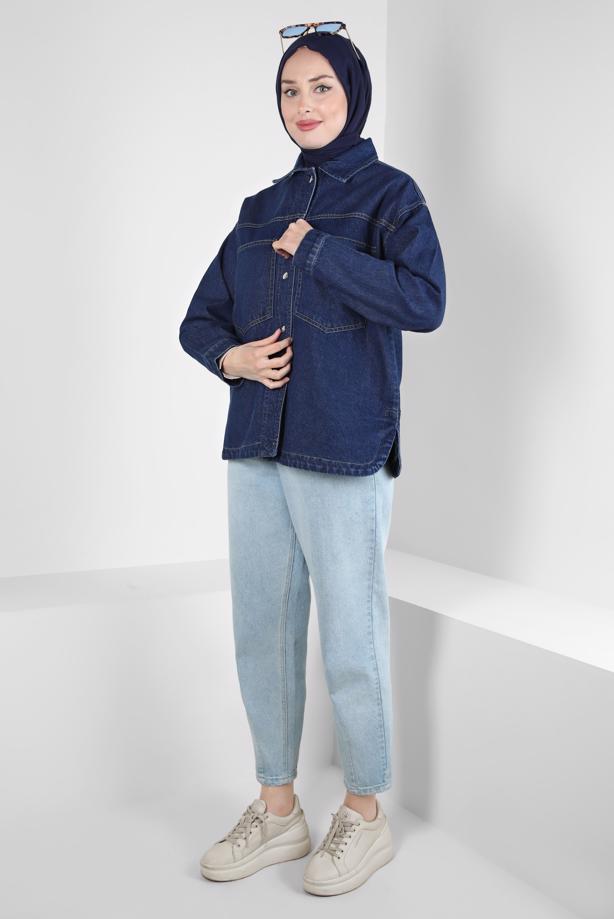 Tesettür giyim LACİVERT DENİM GÖMLEK T 6511 - TRENDTESETTÜR