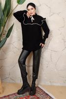 Tesettür giyim SİYAH FIRFIRLI TRİKO ÖRME TUNİK T 7108