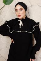 Tesettür giyim SİYAH FIRFIRLI TRİKO ÖRME TUNİK T 7108
