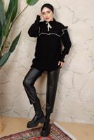 Tesettür giyim SİYAH FIRFIRLI TRİKO ÖRME TUNİK T 7108