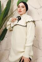 Tesettür giyim KREM FIRFIRLI TRİKO ÖRME TUNİK T 7108