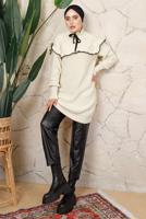 Tesettür giyim KREM FIRFIRLI TRİKO ÖRME TUNİK T 7108