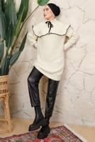 Tesettür giyim KREM FIRFIRLI TRİKO ÖRME TUNİK T 7108