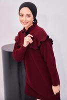 Tesettür giyim BORDO FIRFIRLI TRİKO ÖRME TUNİK T 7108