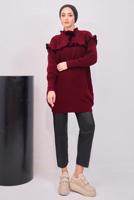 Tesettür giyim BORDO FIRFIRLI TRİKO ÖRME TUNİK T 7108
