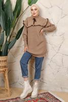 Tesettür giyim KAHVE FIRFIRLI TRİKO ÖRME TUNİK T 7108