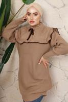 Tesettür giyim KAHVE FIRFIRLI TRİKO ÖRME TUNİK T 7108