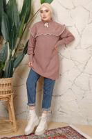 Tesettür giyim PUDRA FIRFIRLI TRİKO ÖRME TUNİK T 7108