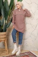 Tesettür giyim PUDRA FIRFIRLI TRİKO ÖRME TUNİK T 7108